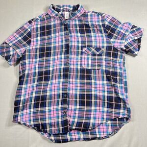 Victoria's Secret Pajama Top Women (S)  Multicolor Plaid Button Up Short Sleeve